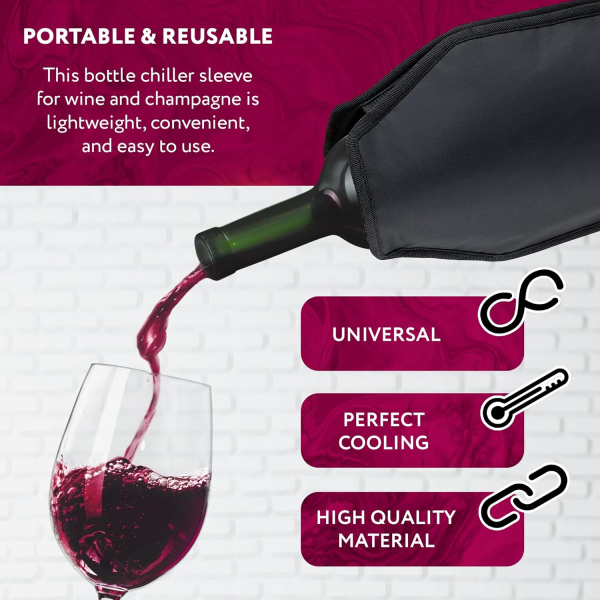 Premium Weinkühler Manschette Schwarz – Wiederverwendbar & Flexibel – Weinkühler für Standardflaschen – Kühlmanschette für Wein, Sekt & Champagner – Ideal für Partys, Picknick, Reisen